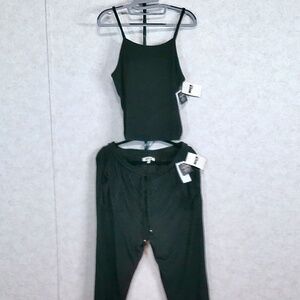 NWT Miken Beach Resort Wear Set Black L Top + XL Jogger Pant Elastic Waist w Tie